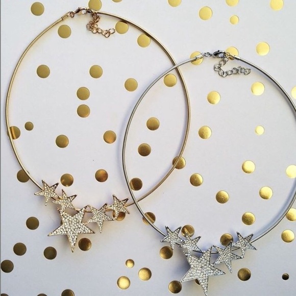 18K Gold Plated Star Crystal Choker Necklace - Picture 1 of 8